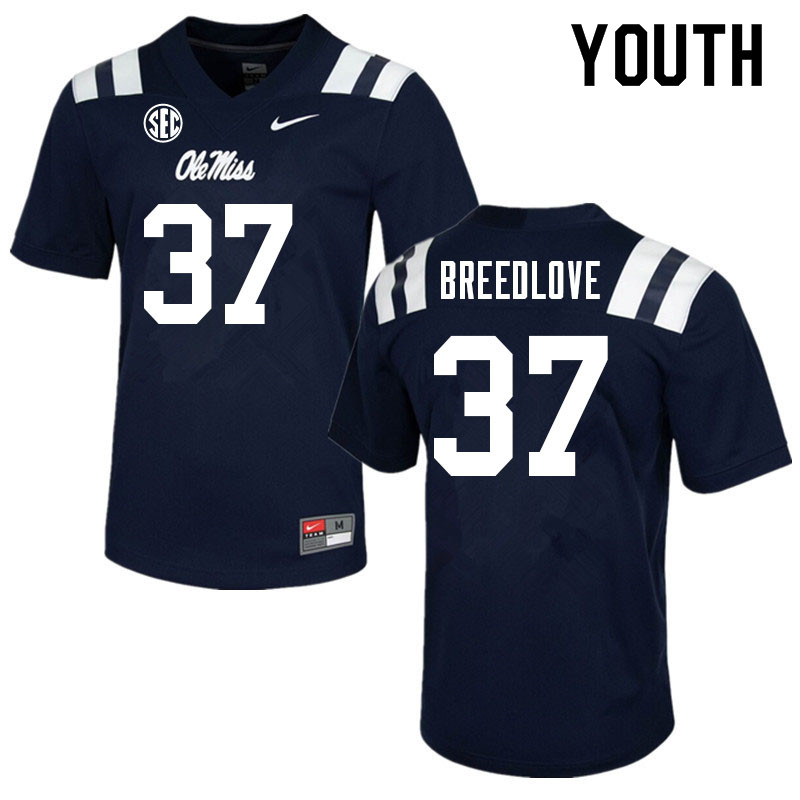 Youth #37 Kyndrich Breedlove Ole Miss Rebels College Football Jerseys Sale-Navy
